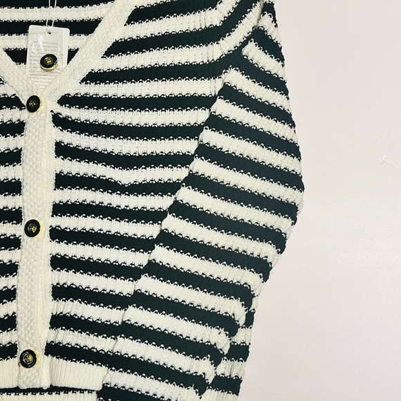 Lillusory|Black & White Stripe Knit Cardigan Sweater|Small|NWT|Gold Buttons - Picture 3 of 5